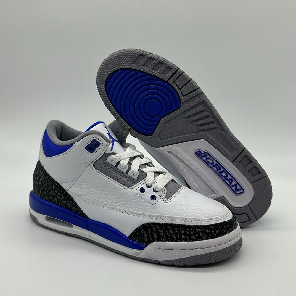 Nike Air Jordan 3 Retro GS Racer Blue White Shoe 398614-145 NWOB and Defects - Picture 1 of 8
